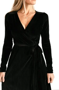 Hot Baltic Born Jada Ribbed Velvet Wrap Dress | Black