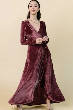 Online Baltic Born Jada Ribbed Velvet Wrap Dress | Dark Rose