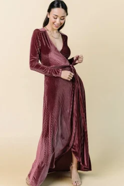 Online Baltic Born Jada Ribbed Velvet Wrap Dress | Dark Rose