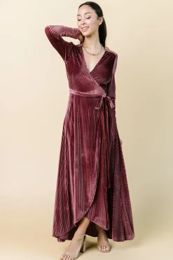 Online Baltic Born Jada Ribbed Velvet Wrap Dress | Dark Rose