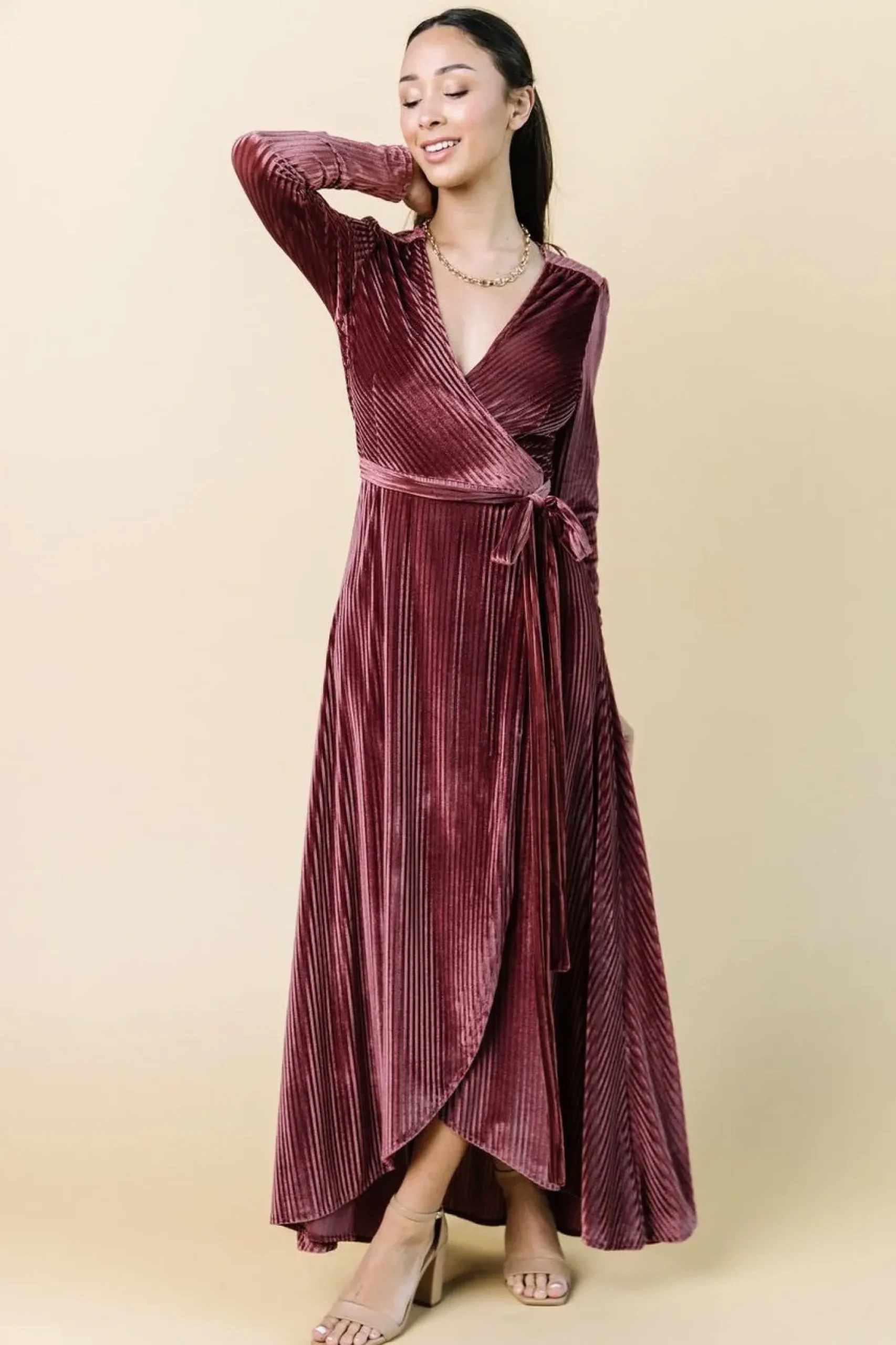 Online Baltic Born Jada Ribbed Velvet Wrap Dress | Dark Rose