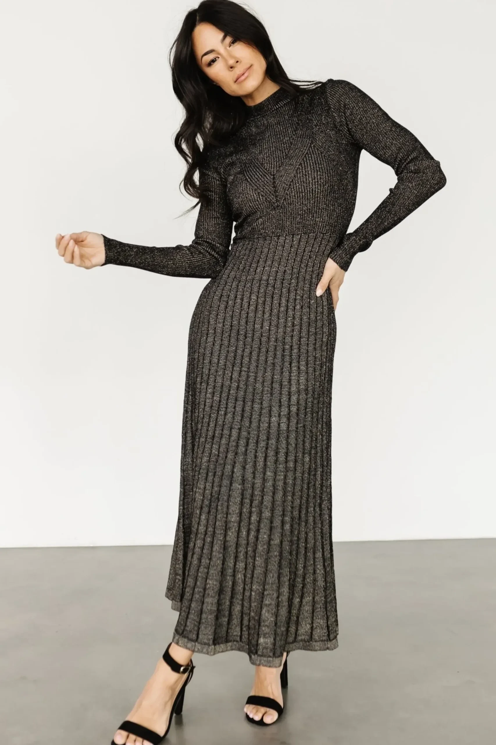 Online Baltic Born Jamelia Pleated Sweater Dress | Black + Gold