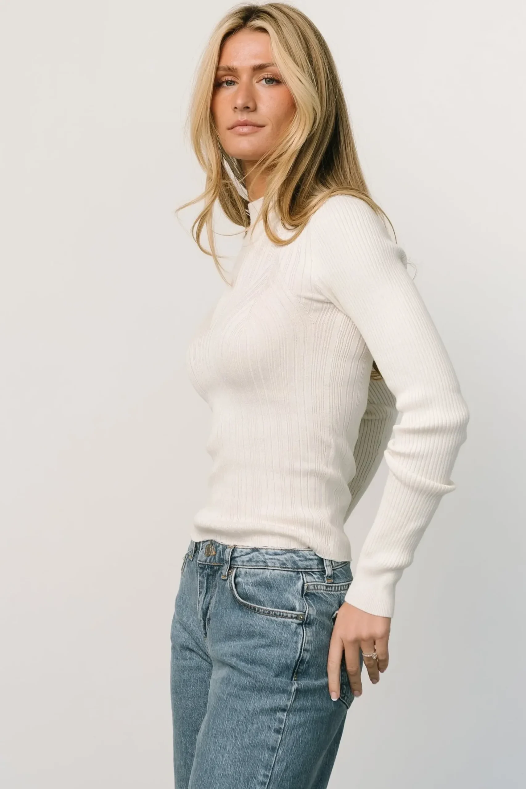 New Baltic Born Jamison Ribbed Sweater Top | Ivory