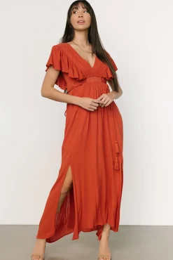 New Baltic Born Jennifer Deep V Maxi Dress | Rust