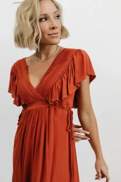New Baltic Born Jennifer Deep V Maxi Dress | Rust