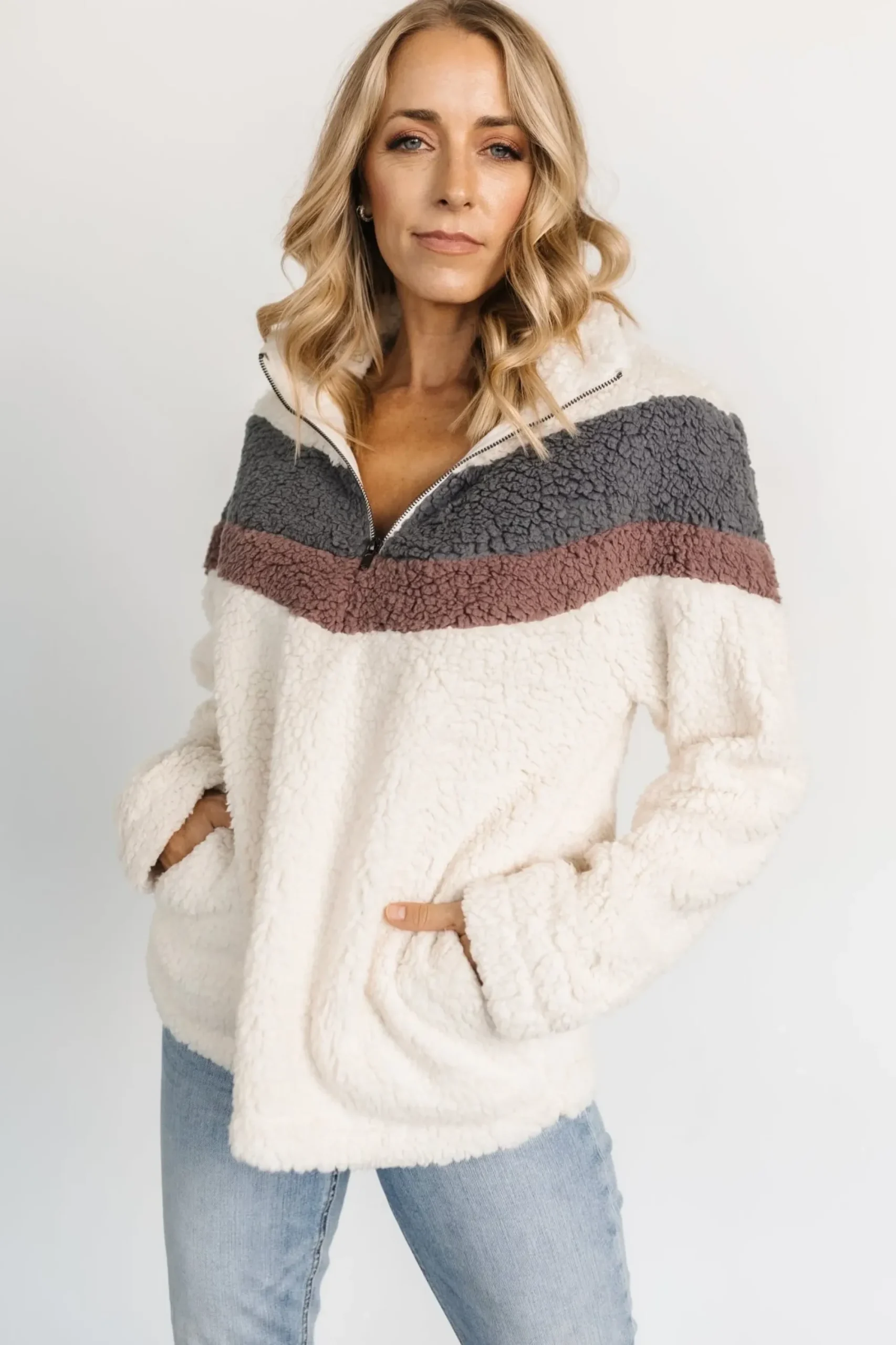 New Baltic Born Jodie Sherpa Jacket | Cream Multi