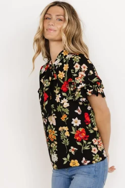 Best Baltic Born Judy Ruffle Sleeve Top | Black Multi