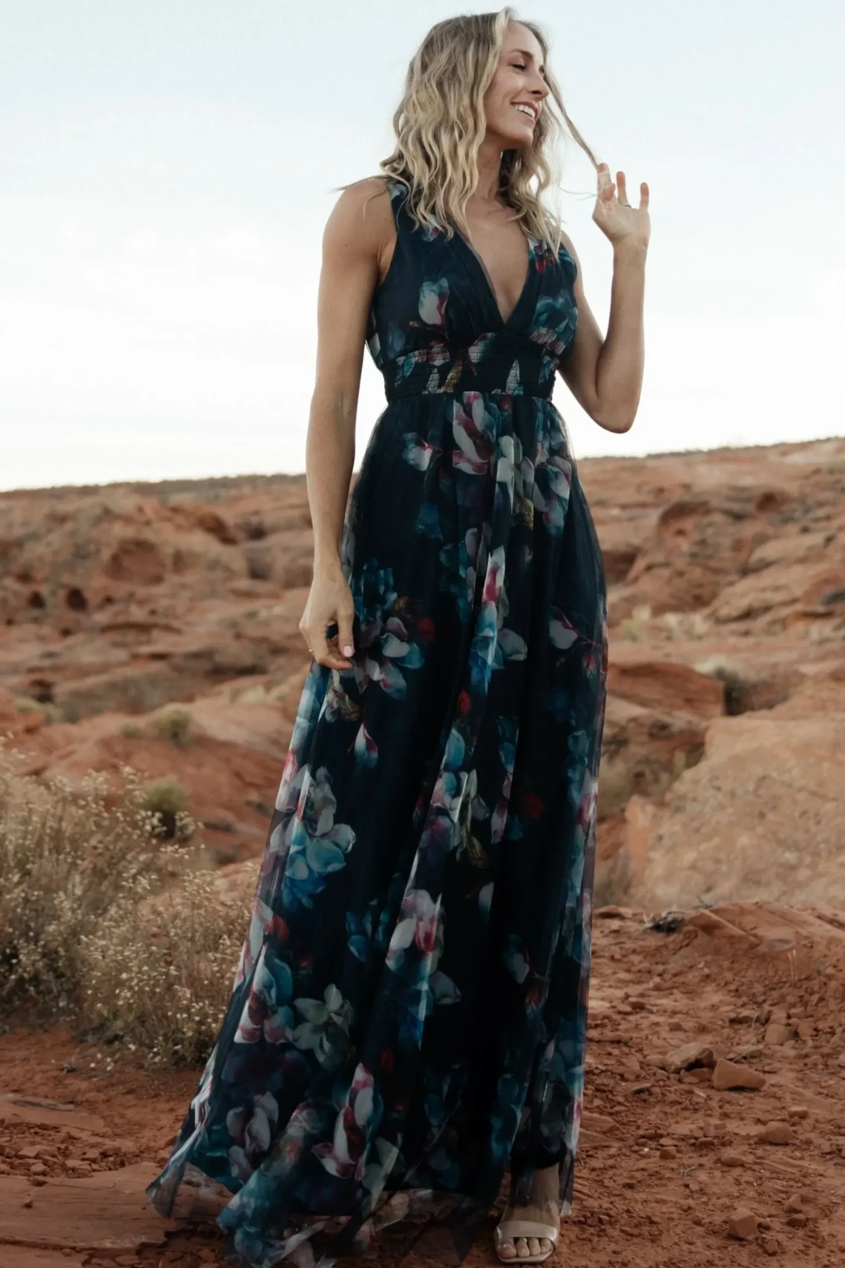 Hot Baltic Born Kamila Tulle Maxi Dress | Navy Abstract Floral