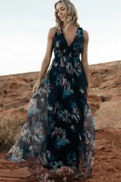 Hot Baltic Born Kamila Tulle Maxi Dress | Navy Abstract Floral