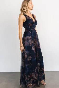New Baltic Born Kamila Tulle Maxi Dress | Dark Blue Floral