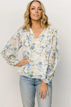Hot Baltic Born Karlie Long Sleeve Ruffle Top | Blue Floral