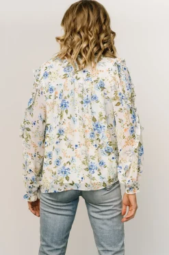 Hot Baltic Born Karlie Long Sleeve Ruffle Top | Blue Floral