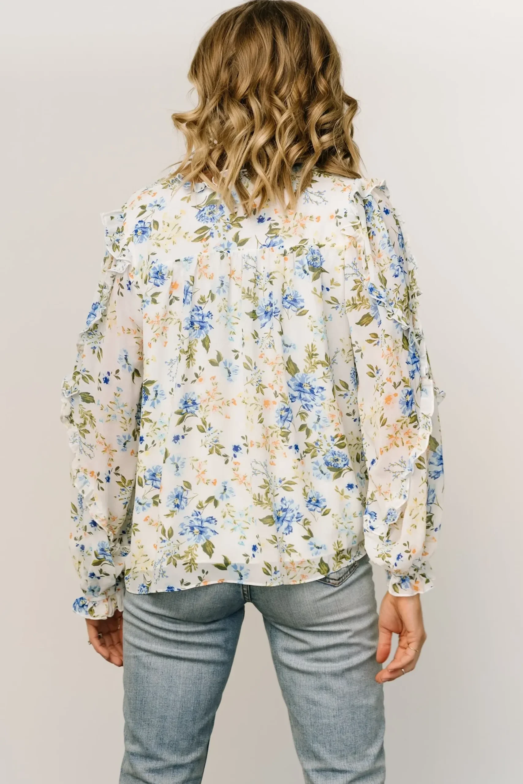 Hot Baltic Born Karlie Long Sleeve Ruffle Top | Blue Floral