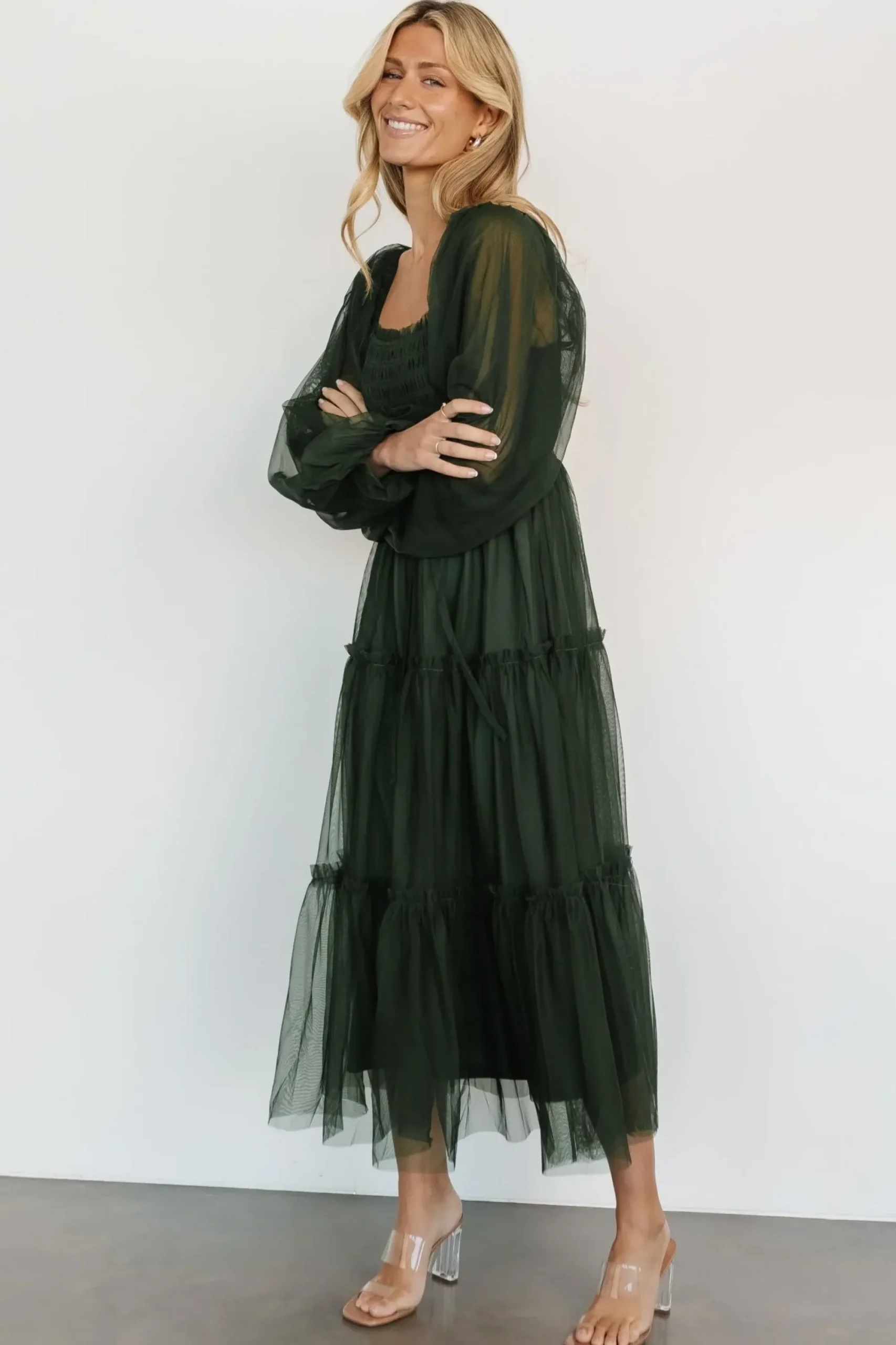 New Baltic Born Katrina Tulle Maxi Dress | Dark Green