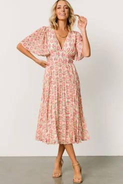 Clearance Baltic Born Kaya Midi Dress | Ivory + Pink Floral