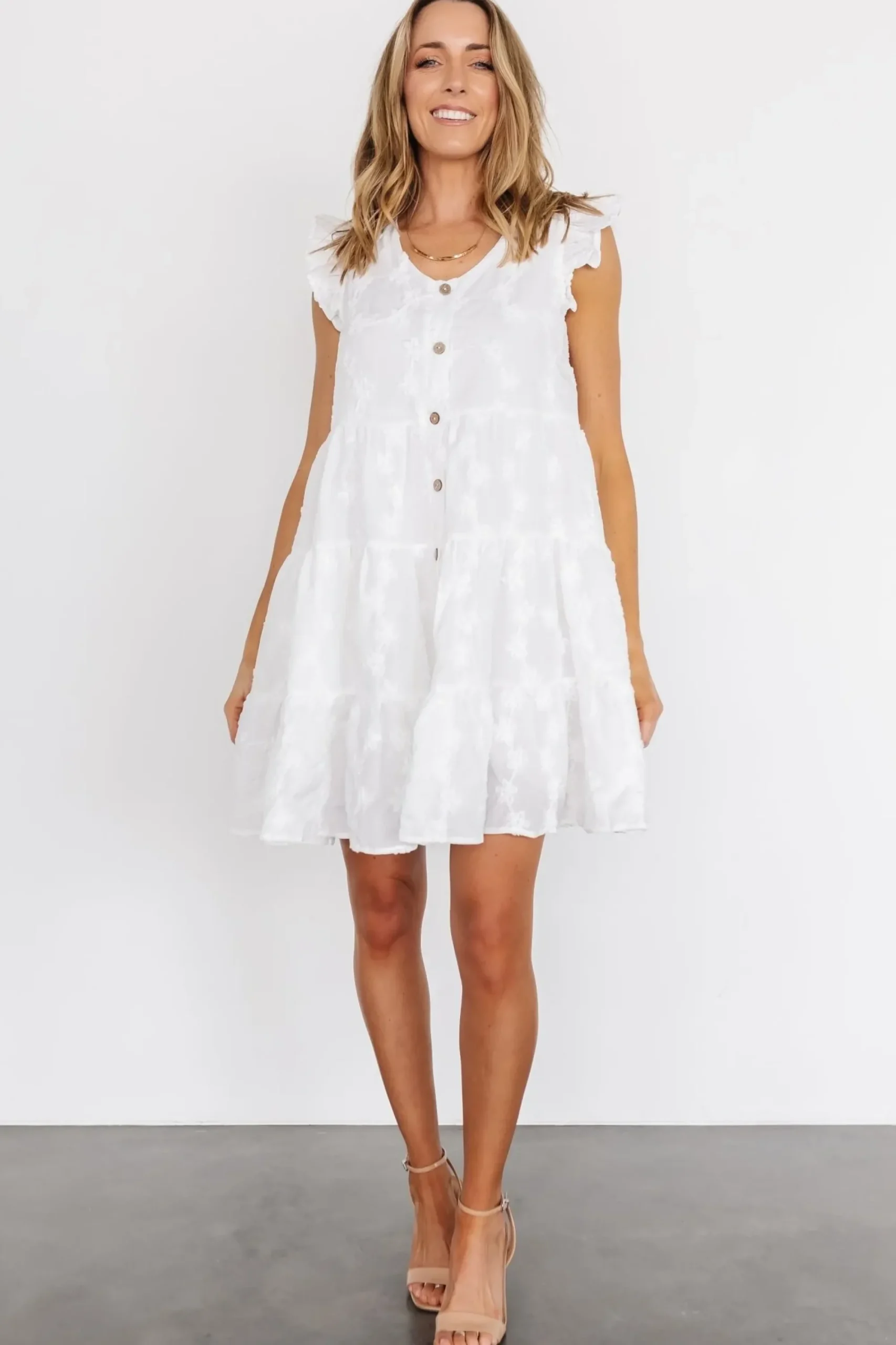Hot Baltic Born Kayla Button Up Short Dress | Off White