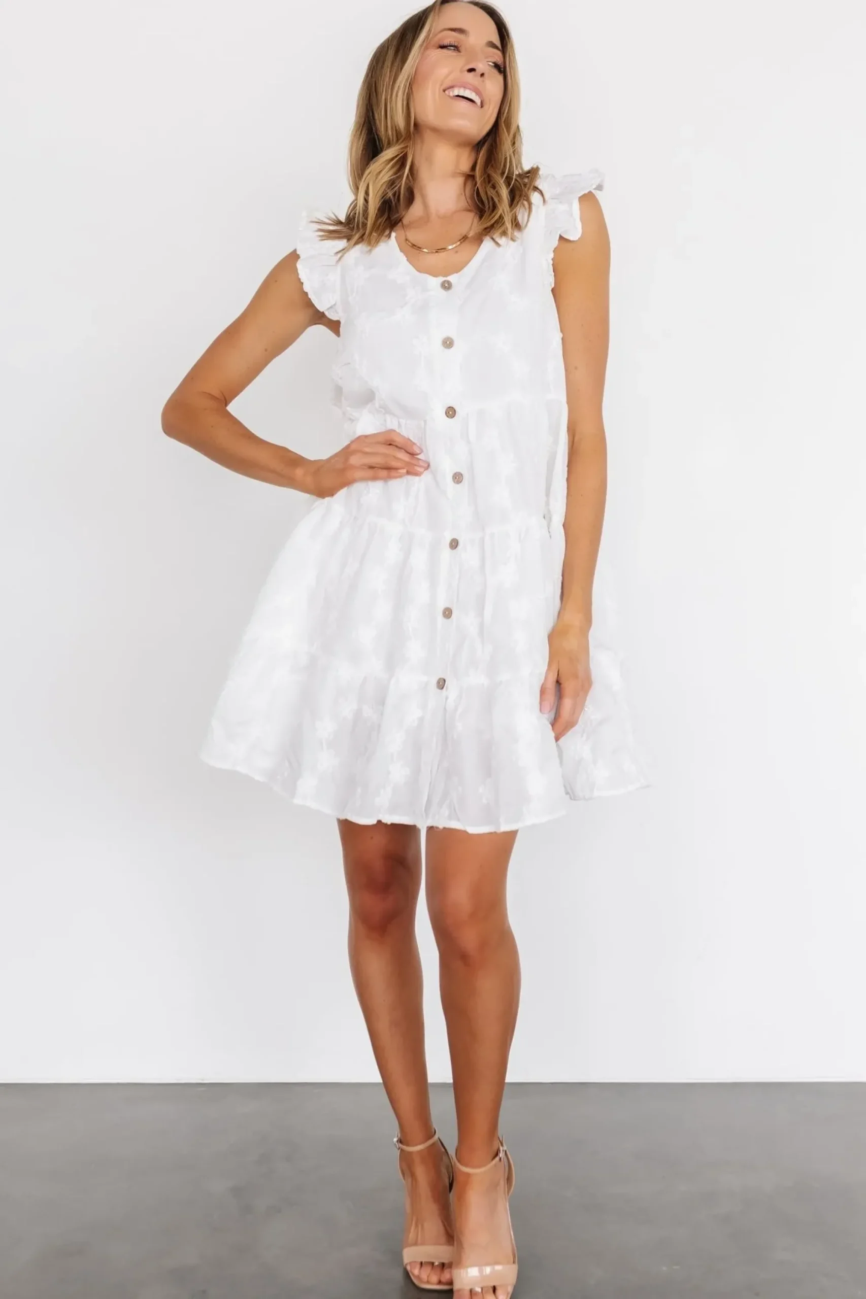 Hot Baltic Born Kayla Button Up Short Dress | Off White
