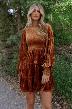 Clearance Baltic Born Kele Crushed Velvet Mini Dress | Light Copper