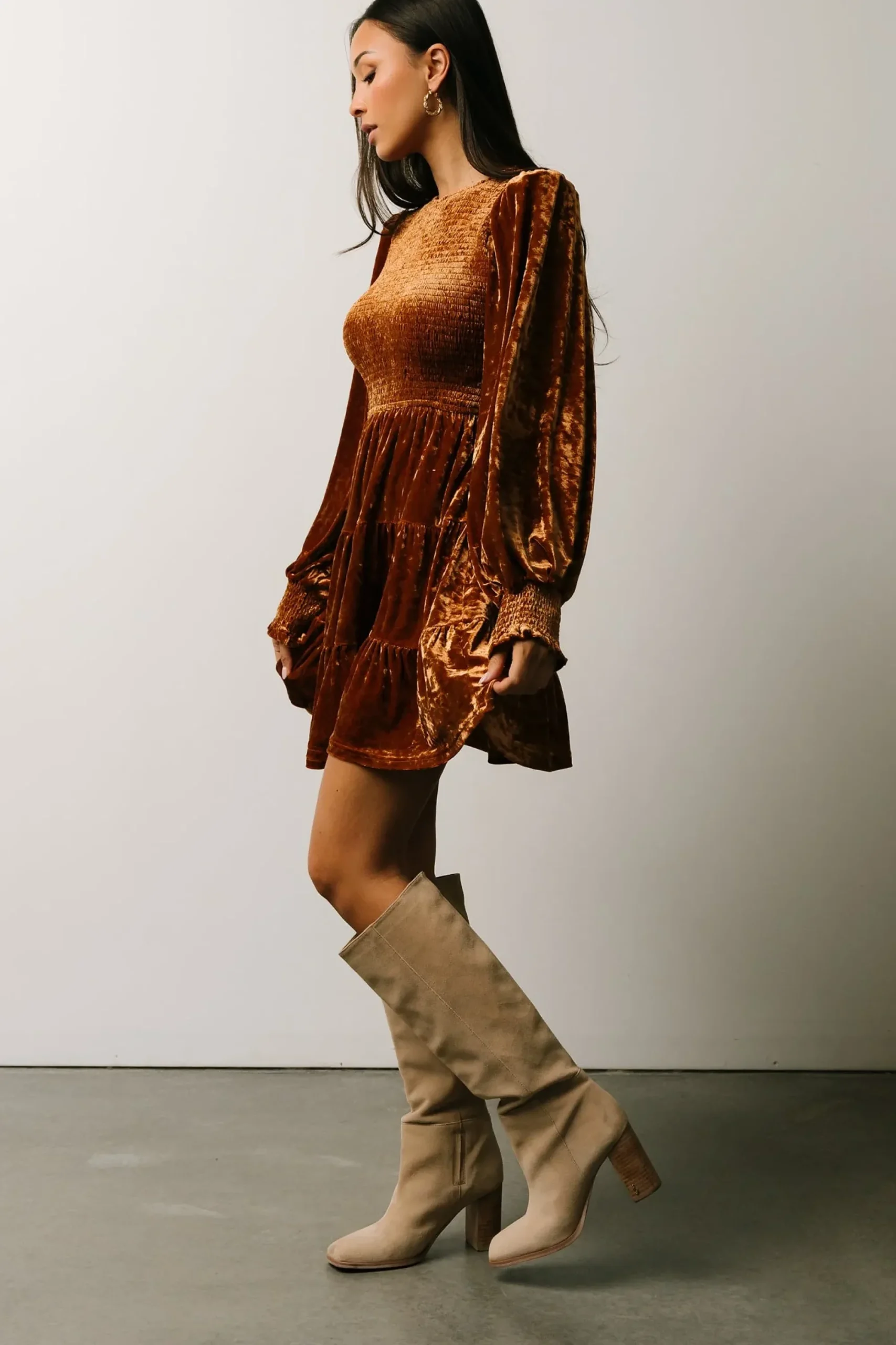 Clearance Baltic Born Kele Crushed Velvet Mini Dress | Light Copper