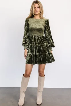 Fashion Baltic Born Kele Crushed Velvet Mini Dress | Dark Olive
