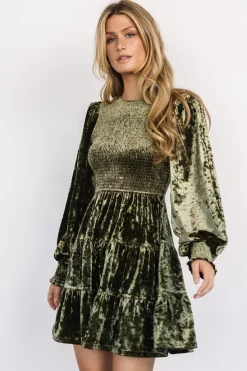 Fashion Baltic Born Kele Crushed Velvet Mini Dress | Dark Olive
