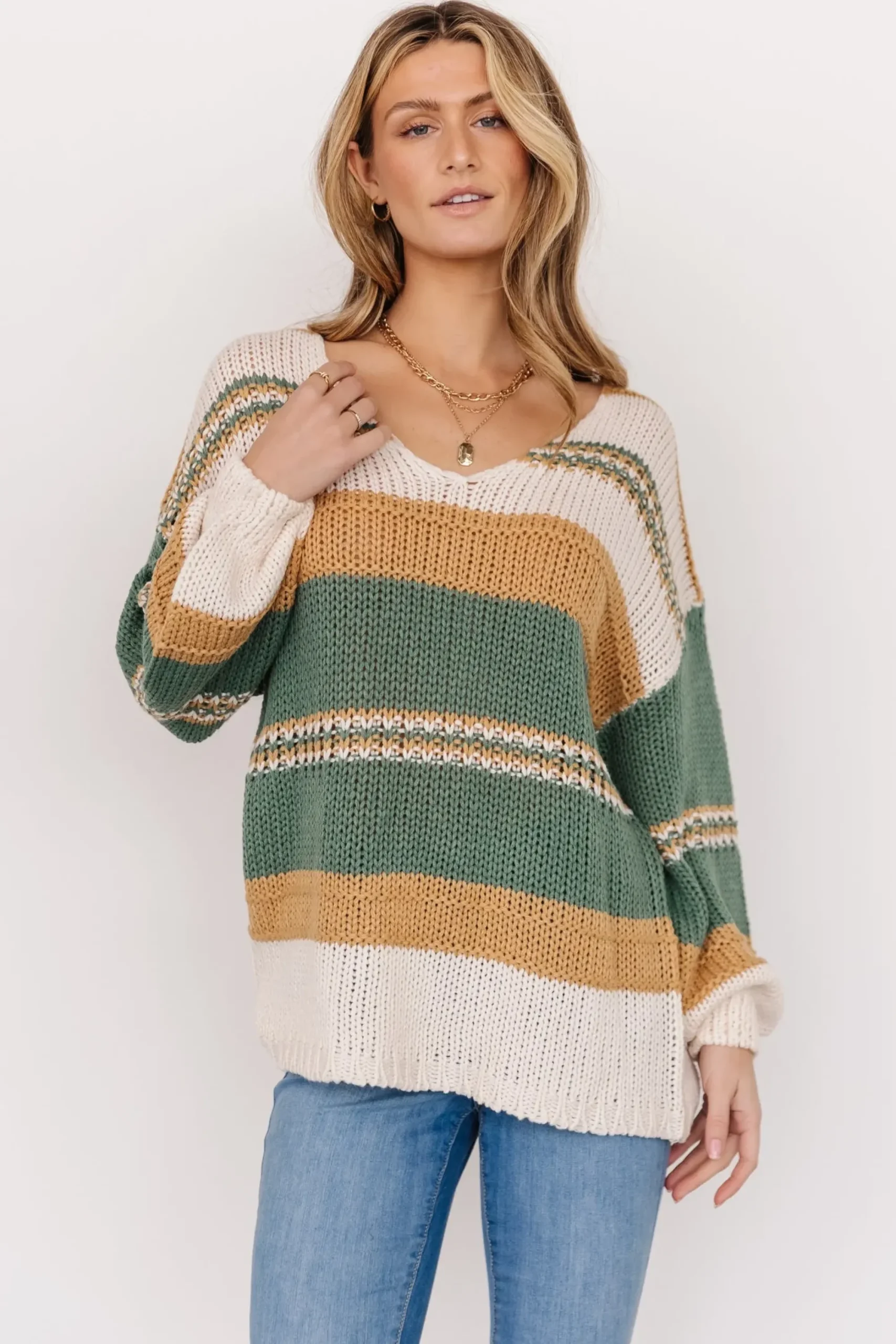 Discount Baltic Born Keller Stripe Sweater | Green + Camel