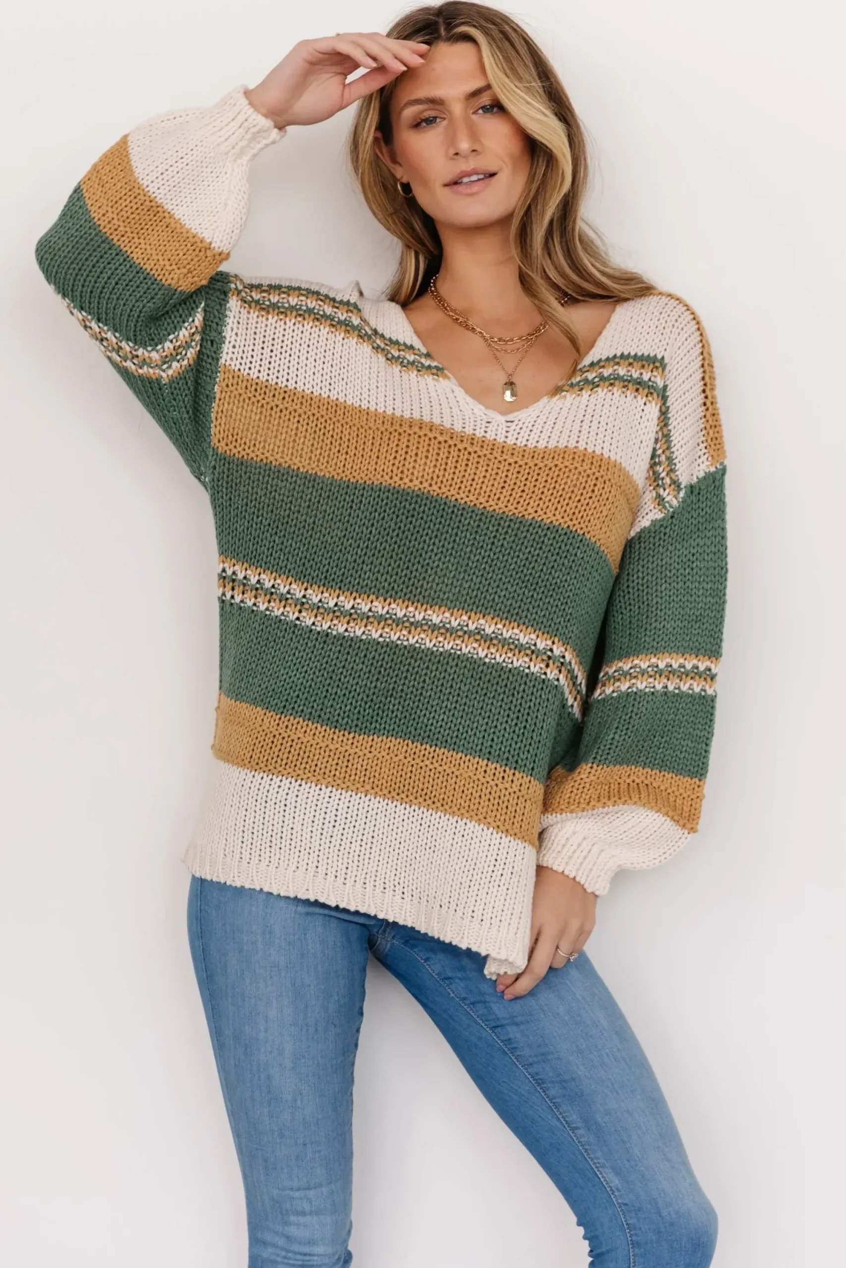 Discount Baltic Born Keller Stripe Sweater | Green + Camel