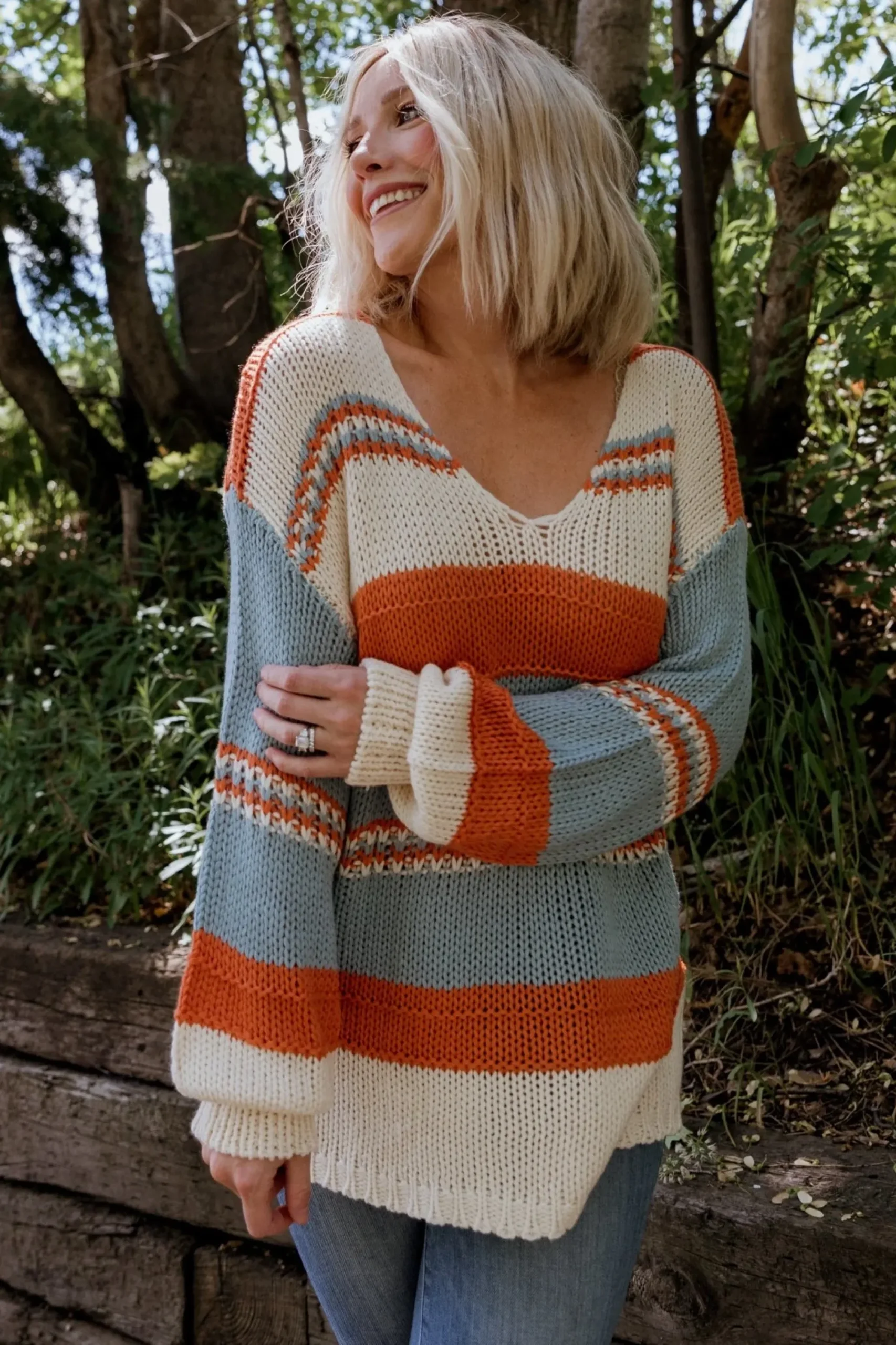 Clearance Baltic Born Keller Stripe Sweater | Light Blue + Orange