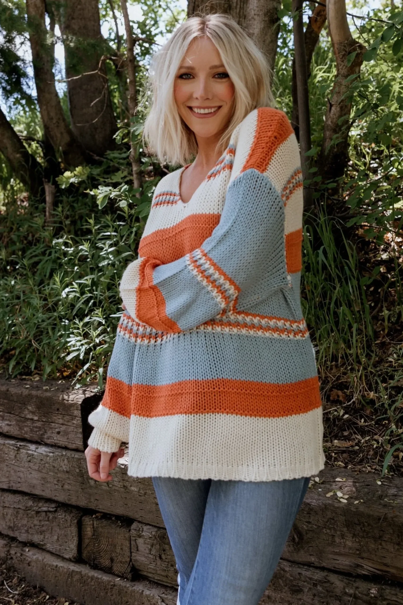 Clearance Baltic Born Keller Stripe Sweater | Light Blue + Orange