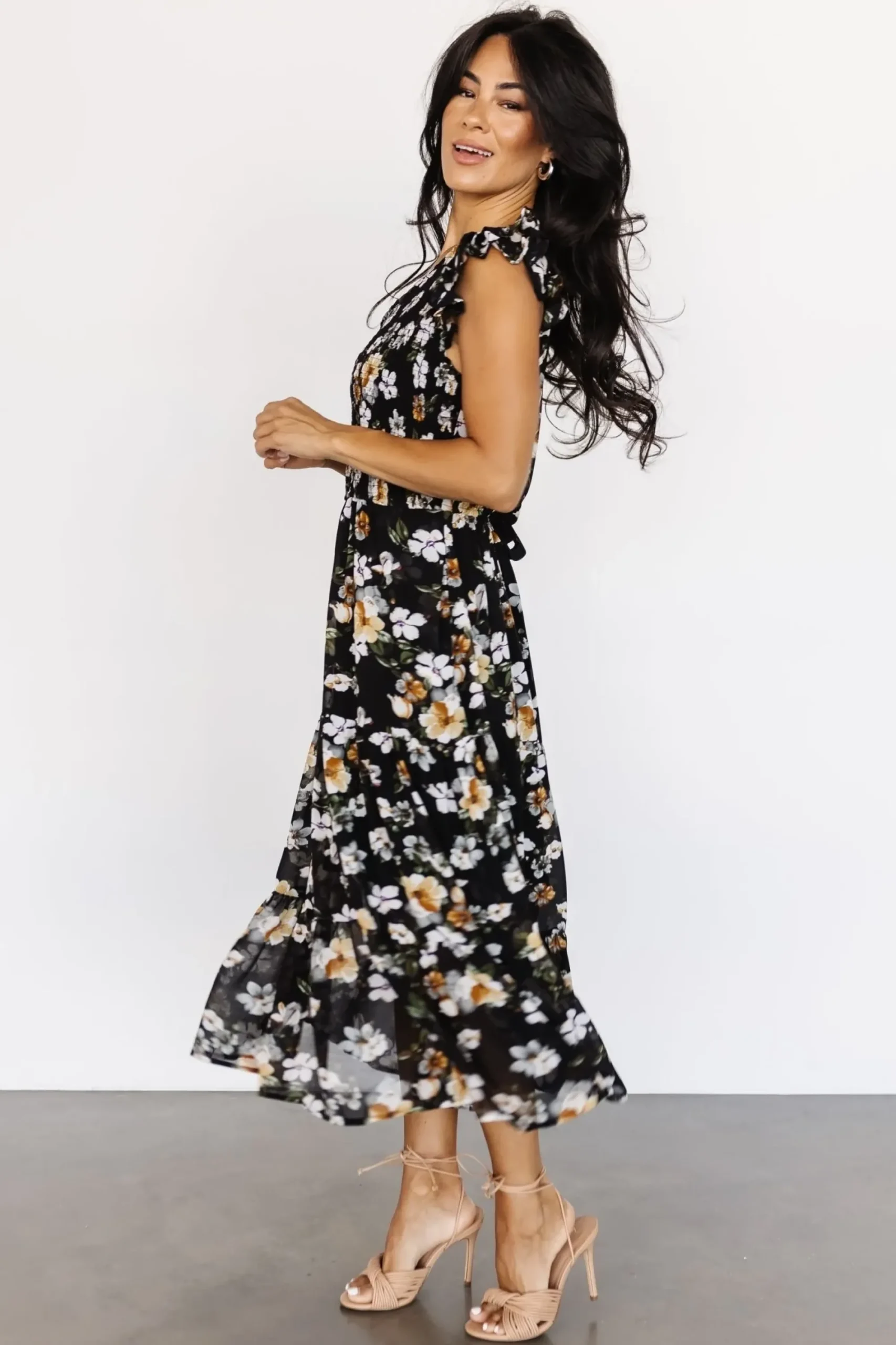 Best Baltic Born Kenna Smocked Midi Dress | Black Floral