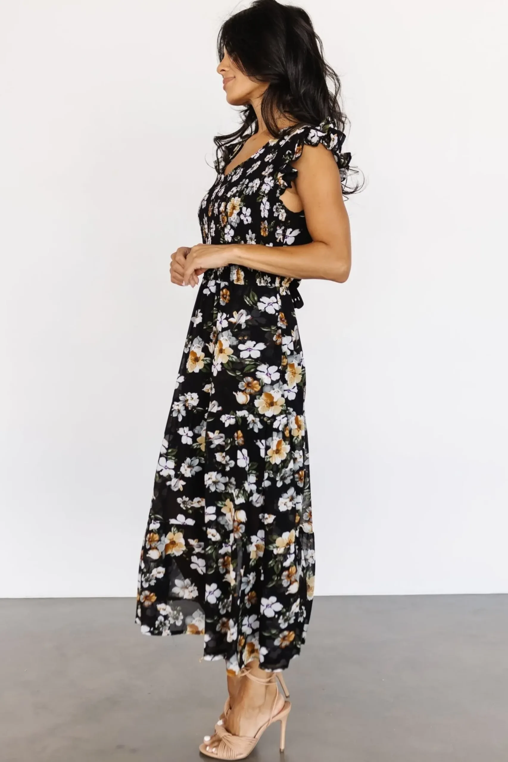 Best Baltic Born Kenna Smocked Midi Dress | Black Floral