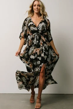 Fashion Baltic Born Kia Kimono Maxi Dress | Black Floral