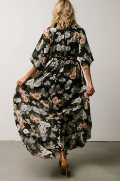 Fashion Baltic Born Kia Kimono Maxi Dress | Black Floral