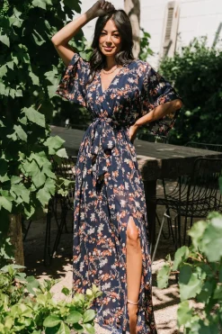 Hot Baltic Born Kia Kimono Maxi Dress | Dark Blue Floral
