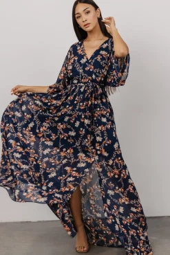 Hot Baltic Born Kia Kimono Maxi Dress | Dark Blue Floral