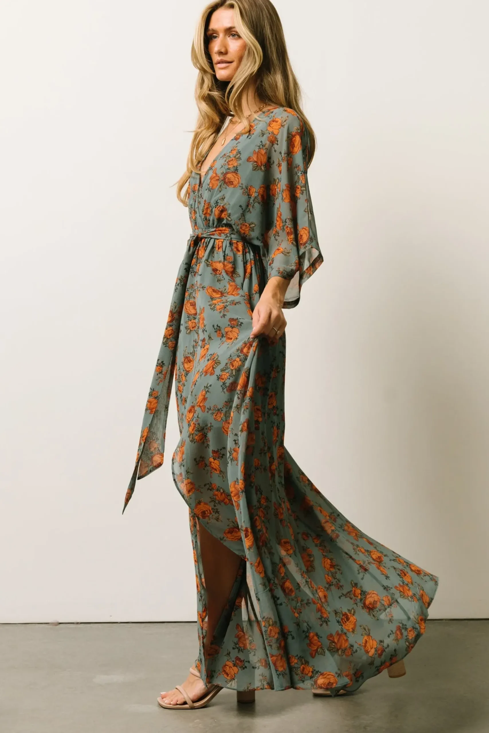 Fashion Baltic Born Kia Kimono Maxi Dress | Dusty Blue Floral