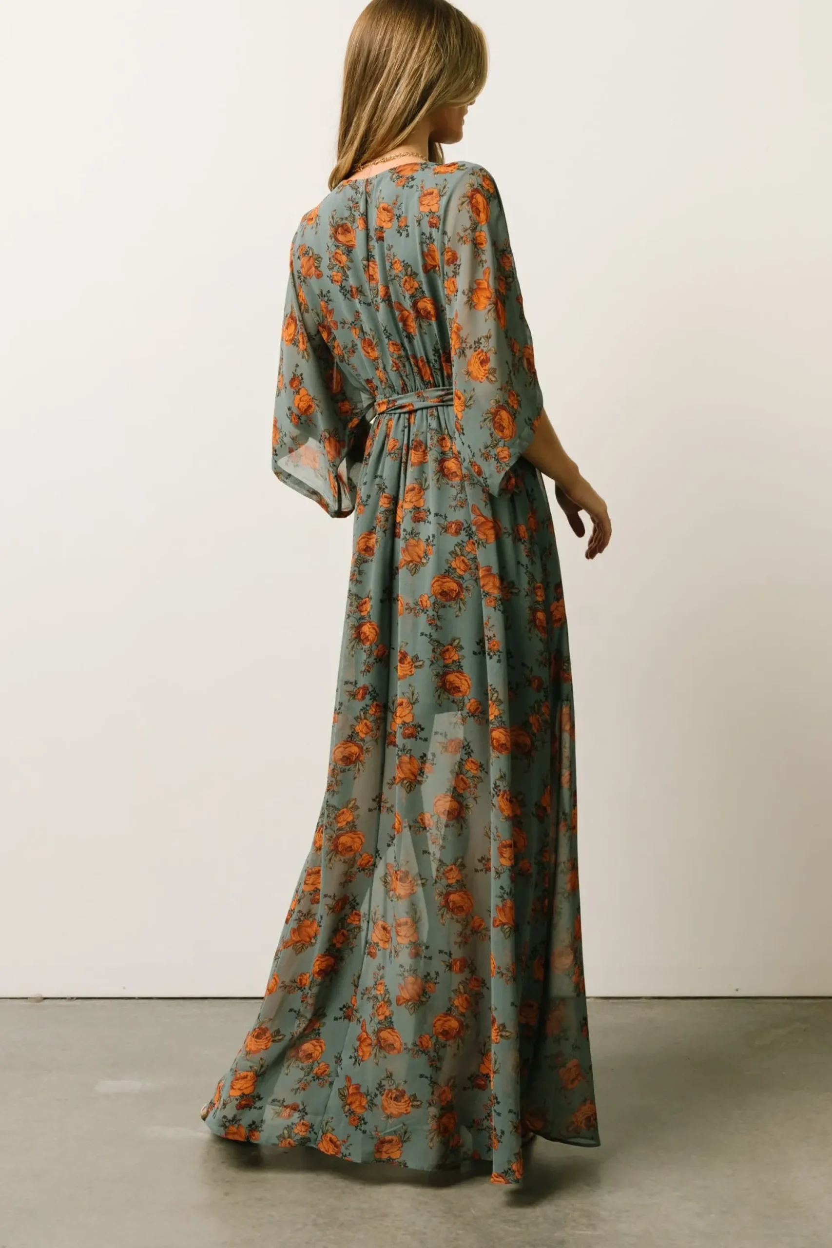 Fashion Baltic Born Kia Kimono Maxi Dress | Dusty Blue Floral
