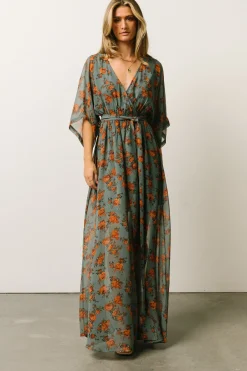 Fashion Baltic Born Kia Kimono Maxi Dress | Dusty Blue Floral