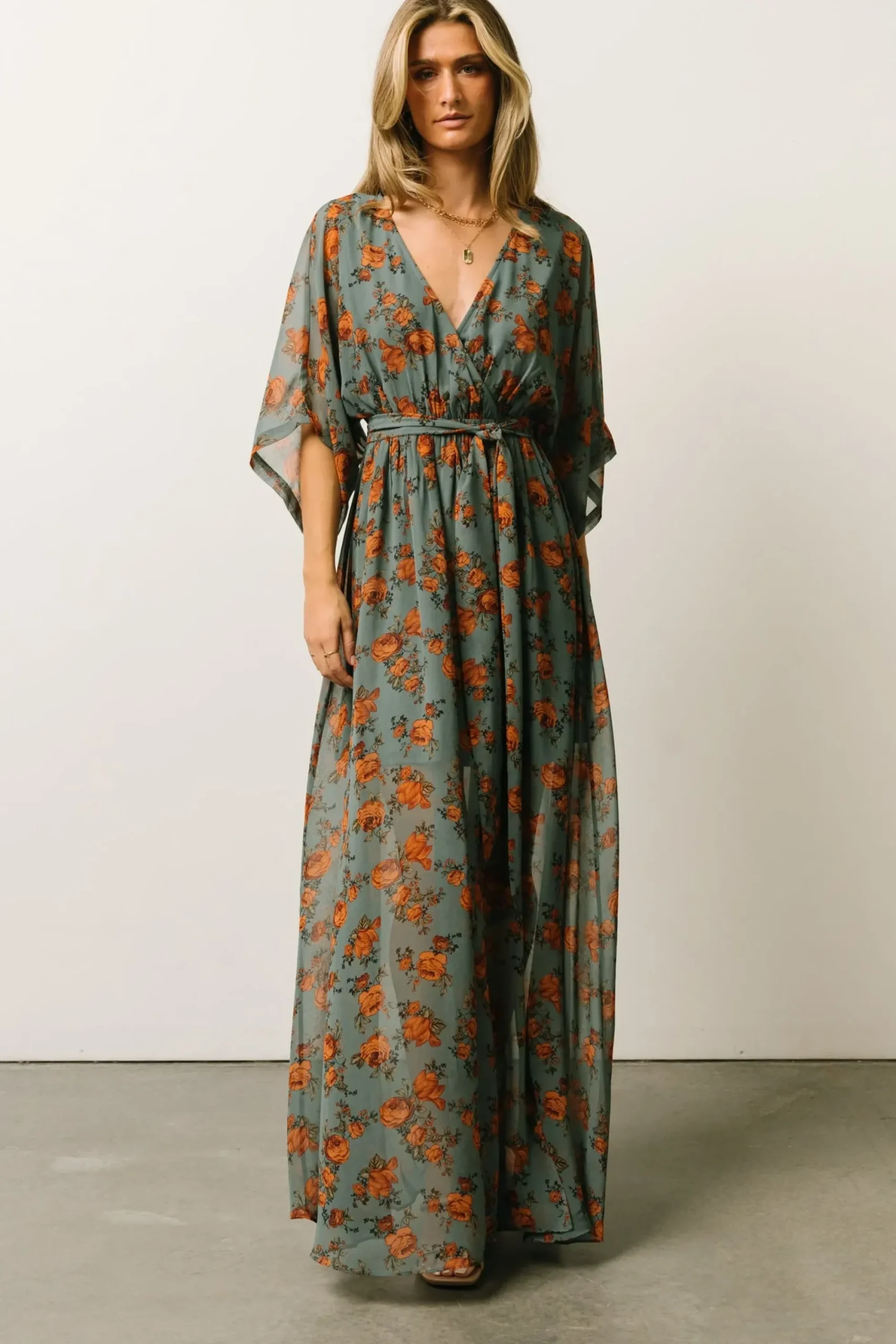 Fashion Baltic Born Kia Kimono Maxi Dress | Dusty Blue Floral