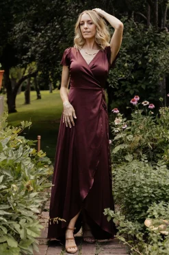 Hot Baltic Born Krystal Satin Wrap Gown | Dark Clove