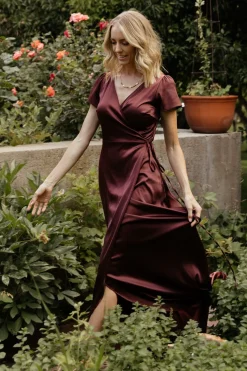 Hot Baltic Born Krystal Satin Wrap Gown | Dark Clove