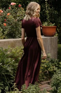 Hot Baltic Born Krystal Satin Wrap Gown | Dark Clove