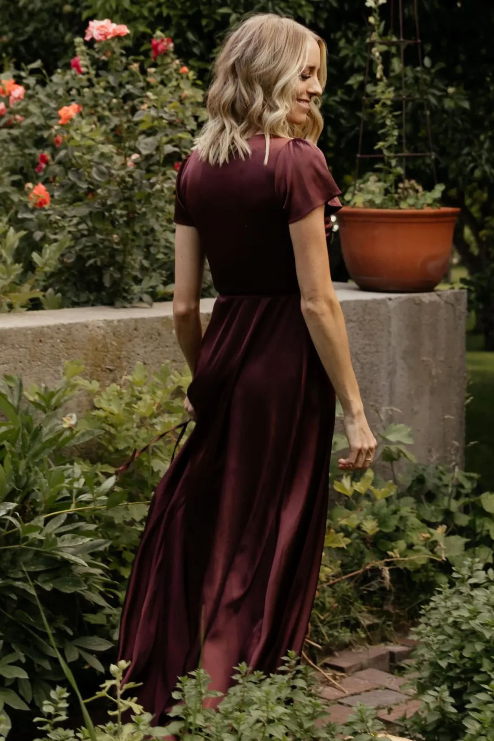 Hot Baltic Born Krystal Satin Wrap Gown | Dark Clove