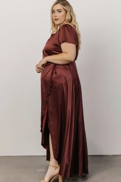 Hot Baltic Born Krystal Satin Wrap Gown | Dark Clove