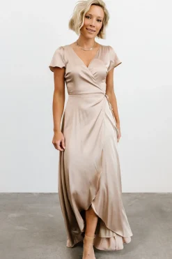 Clearance Baltic Born Krystal Satin Wrap Gown | Champagne