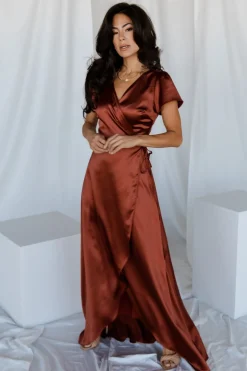 Online Baltic Born Krystal Satin Wrap Gown | Cinnamon