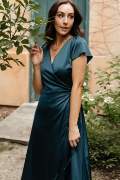 Online Baltic Born Krystal Satin Wrap Gown | Deep Blue