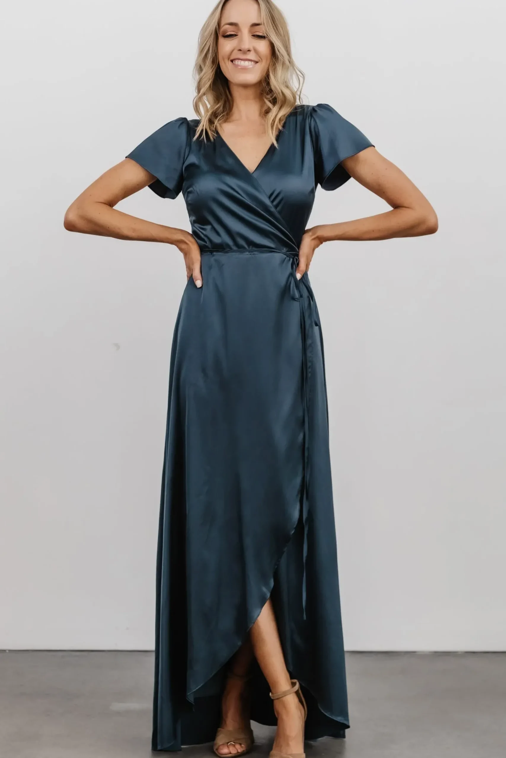 Online Baltic Born Krystal Satin Wrap Gown | Deep Blue