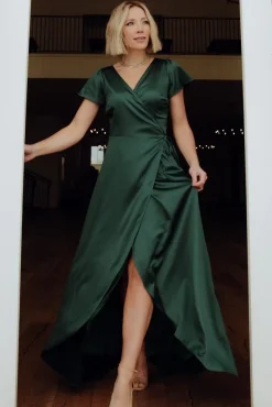 New Baltic Born Krystal Satin Wrap Gown | Green