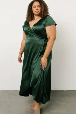 New Baltic Born Krystal Satin Wrap Gown | Green
